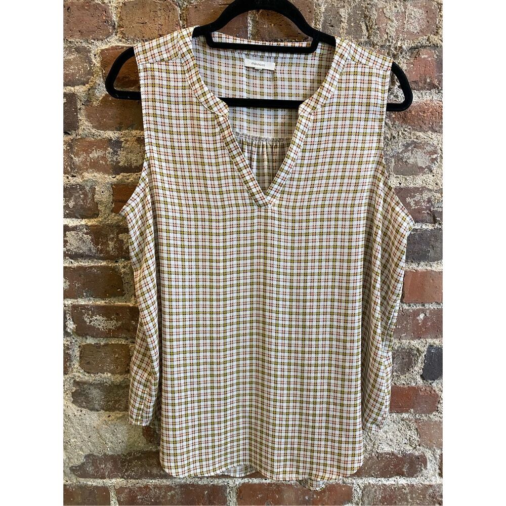 Maurices Yellow/White/Orange Houndstooth Print Sleeveless Blouse Women’s Size L
